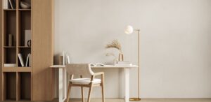 home workspace with lamp
